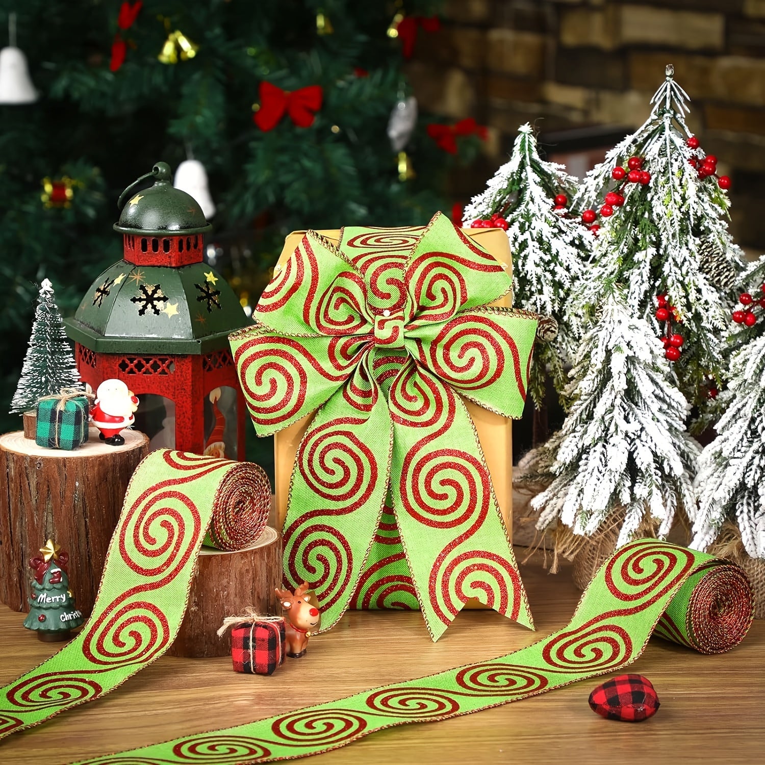 4.57m Christmas Ribbon Wired Edge Stripes Wrapping Colorful Xmas Decor