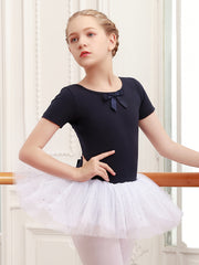 Girls Cotton Splicing Bow Decor Sequin Tutu Ballet Leotard