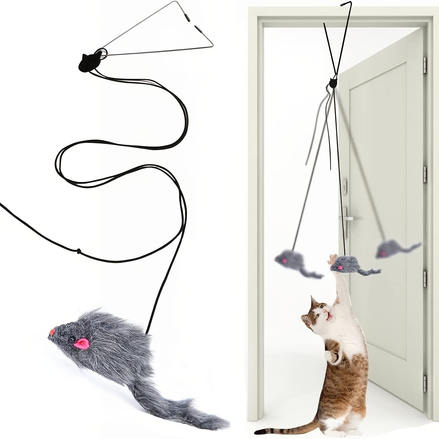 Interactive Door Hanging Cat Toy with Mouse Teaser