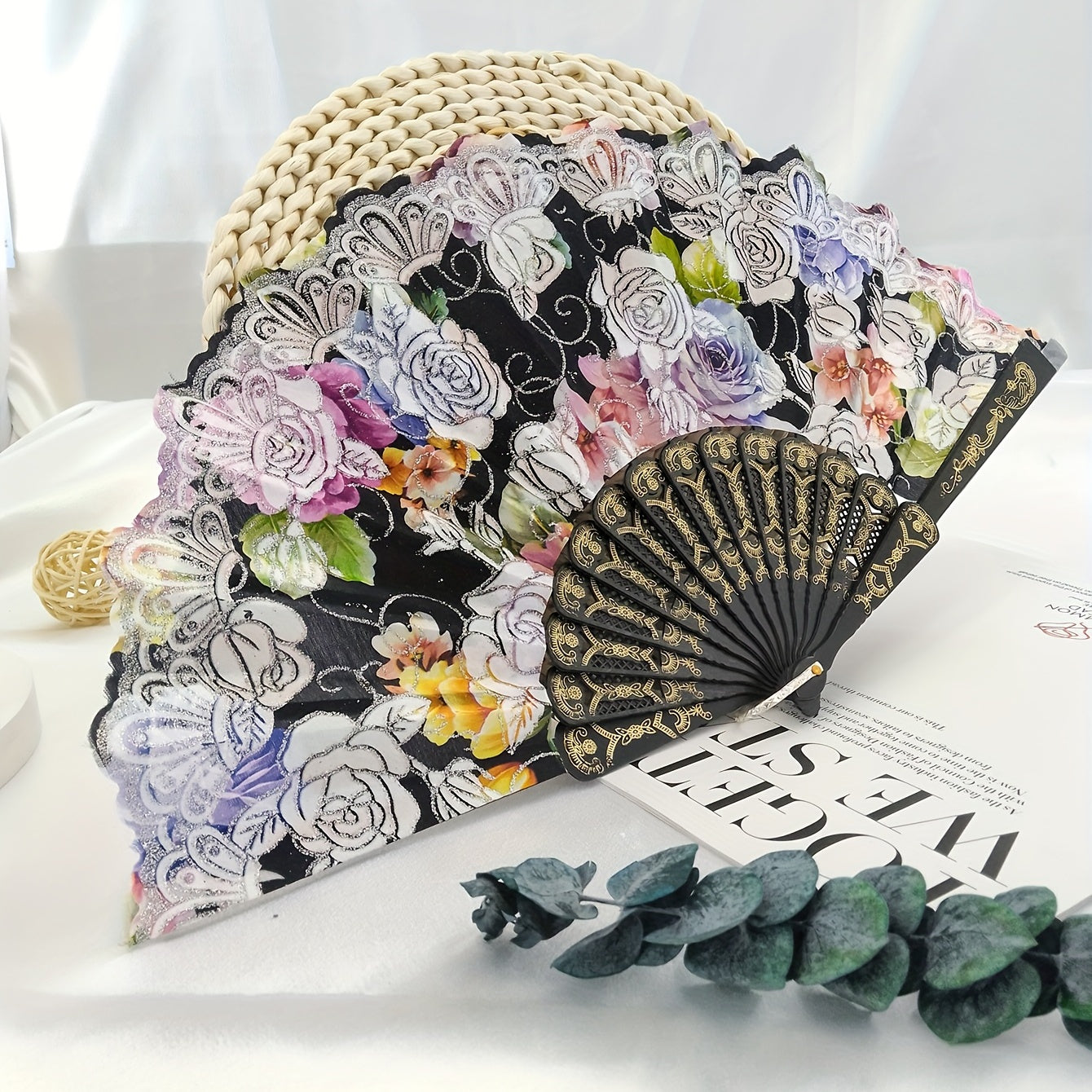 Flower Lace Fan Embroidery Fan Stage Performance Silky Fna