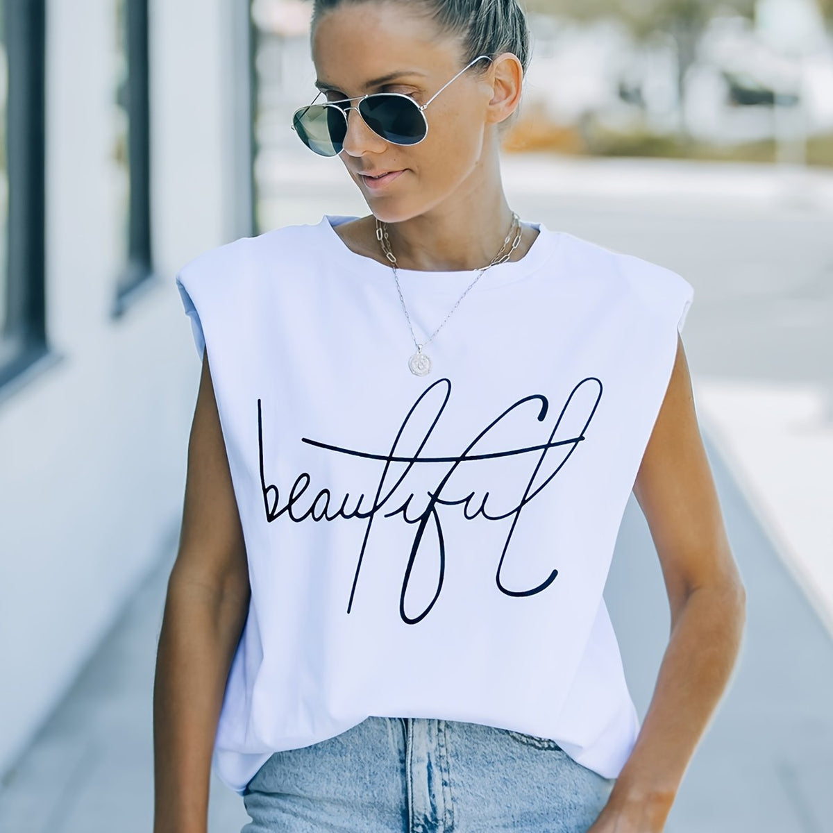 Alphabets Print Sleeveless Tank for Women