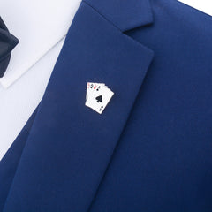Irregular Poker Ace Silvery Lapel Pin Engraved Brooch-Men