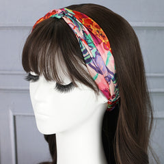 Satin Chiffon Elastic Print Headband Vintage Hair Accessories