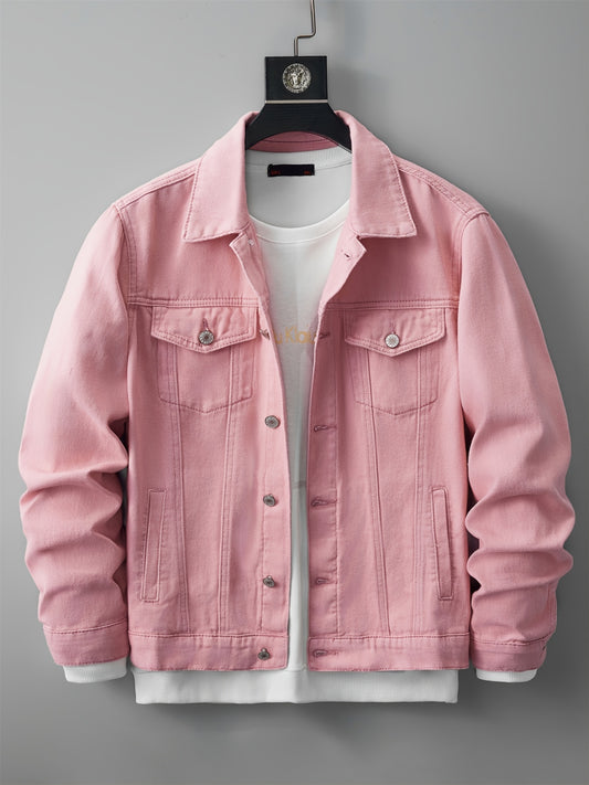 Men's Pink Cotton Casual Button Down Jacket