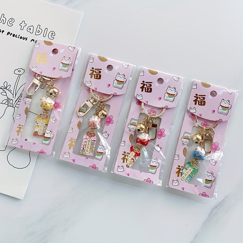 Fortune Lucky Cat Keychain Keyring Ceramics Key Chain Car Bag Pendent