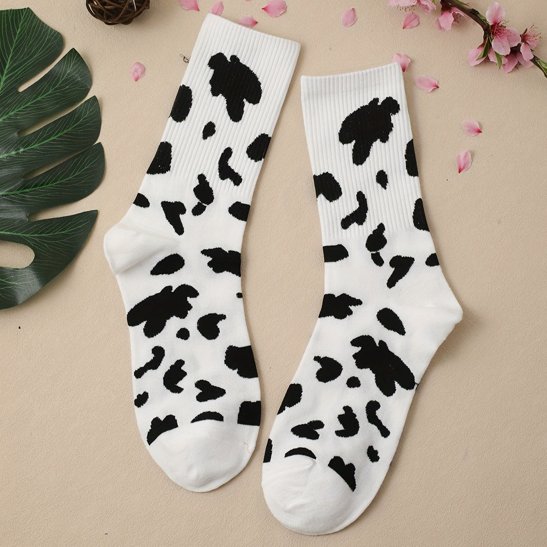 Cow Spot Print Socks Women's Stockings