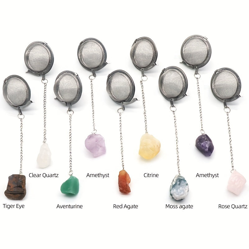 Stainless Steel Tea Infuser Ball Strainer with Healing Stones Rose Quartz