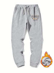 Men's LA Print Drawstring Fleece Sweatpants Loose Casual Jogger Pants