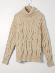  Solid Cable Long Sleeve Sweater