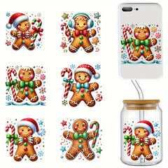 Christmas Gingerbread PVC Transfer Paper Decals 6pcs Waterproof