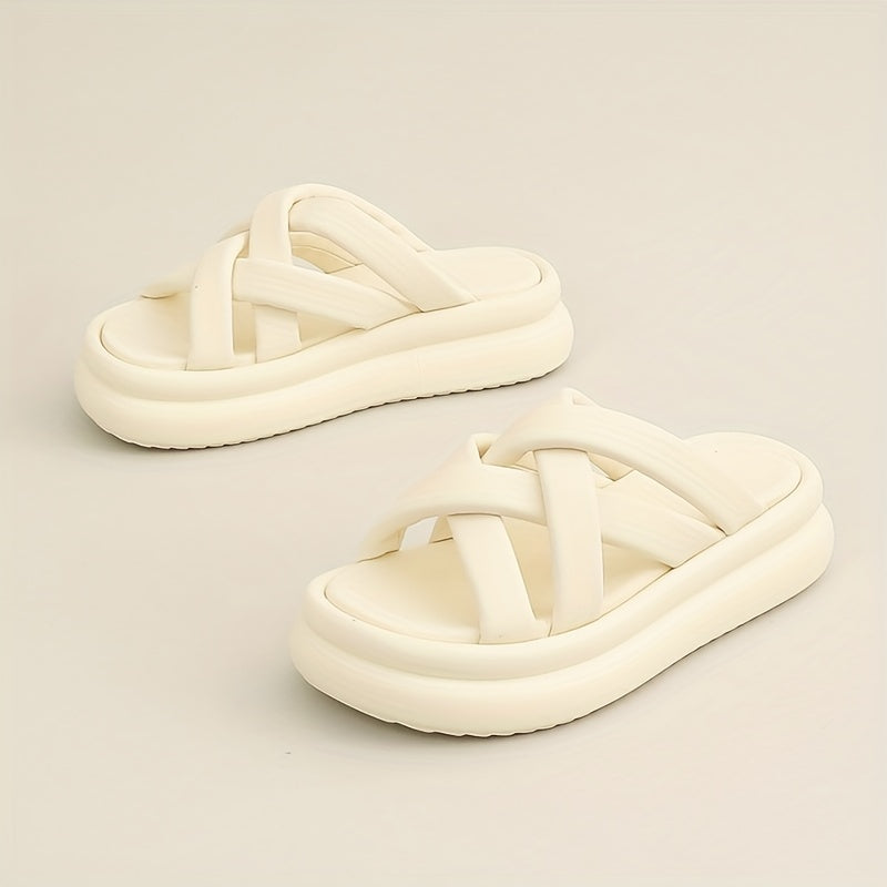 Women's Cross Strap Platform Slides Sandals Open Toe Thick Bottom