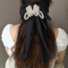 Polyester Bow Tie Hair Clip with Rhinestone Butterfly Decoration