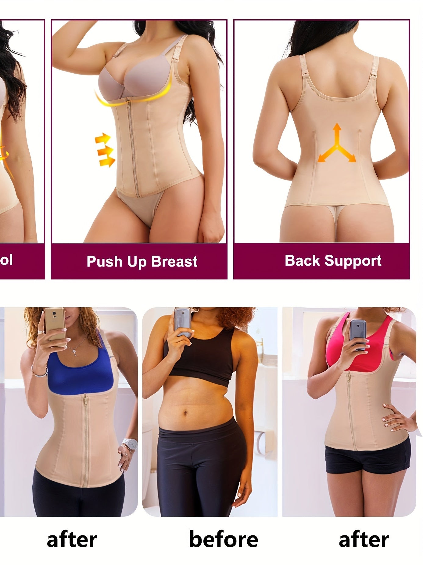 Waist Trainer Vest Zipper Body Shaper Sweat Sauna Tank Top Tummy Control