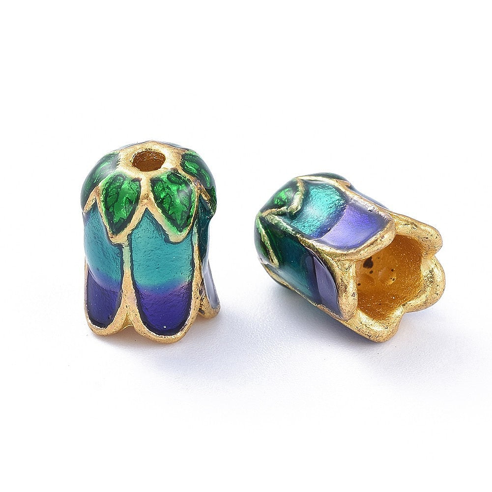 10pcs 5 Petal Alloy Bead Caps Enamel Golden Silver Plated Mixed