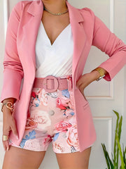  Solid Long Sleeve Lapel Casual Blazer