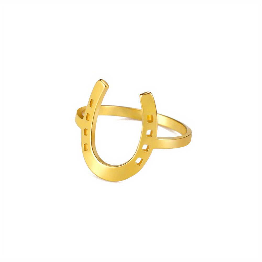 Lucky Horseshoes U Shape Rings Stainless Steel Jewelry Gift For Men And Women