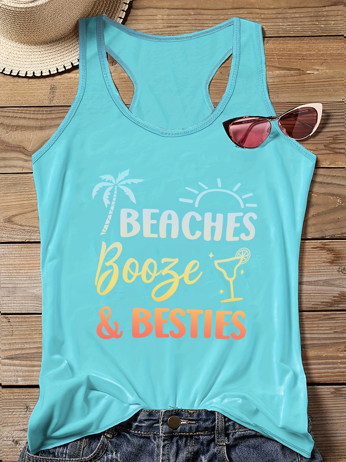  Beaches & Ombre Print Round Neck Vest Top