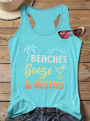  Beaches & Ombre Print Round Neck Vest Top