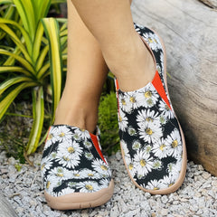 Women's Daisy Print Canvas Shoes Lightweight Low Top Slip On Flat Shoes