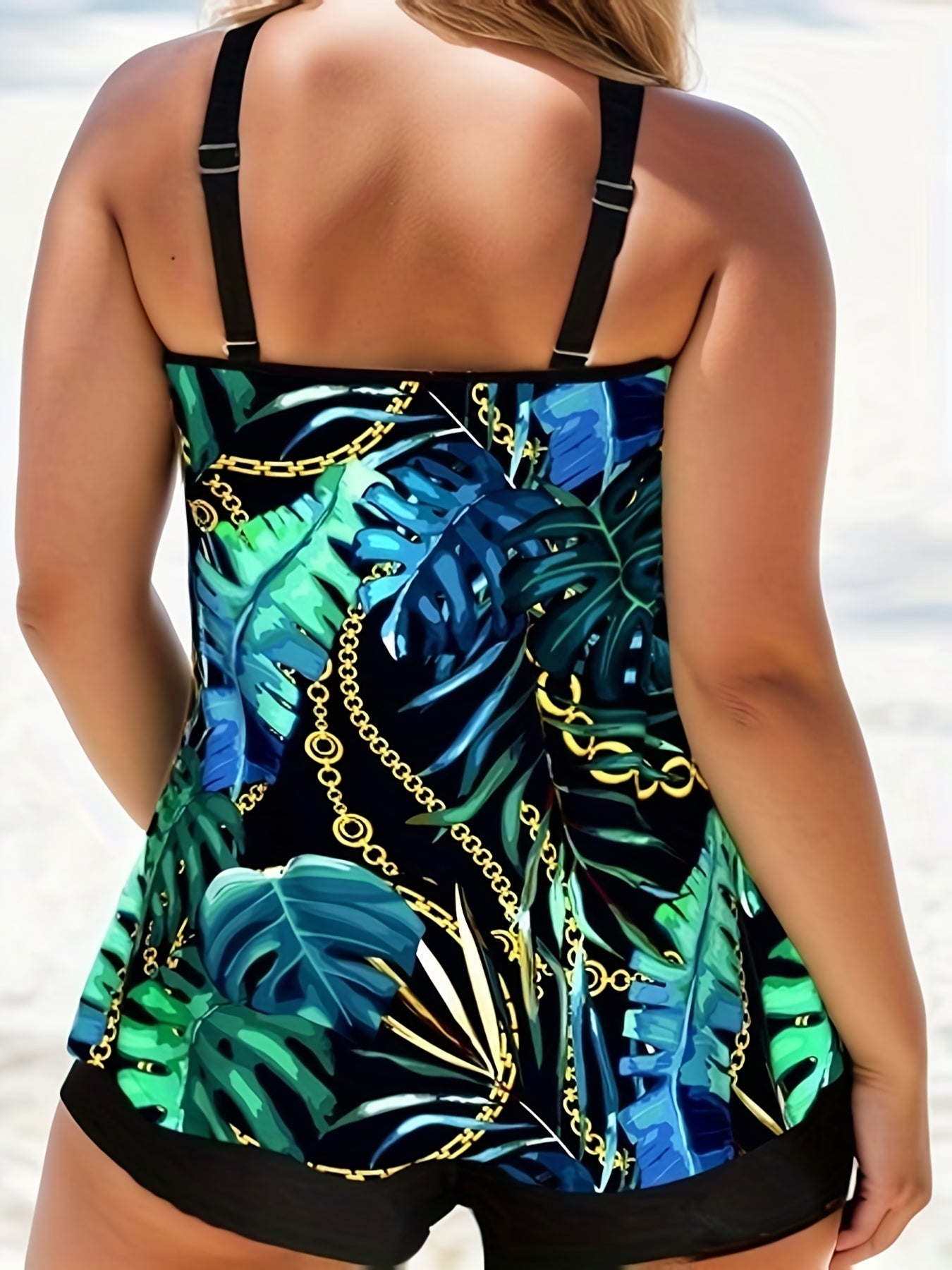  Tropical Chain Print Tankini Set