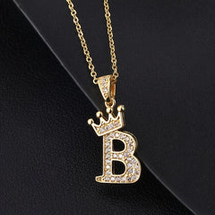 Zircon Inlaid Alphabet Necklace 18K Plated Clavicle Chain for Women