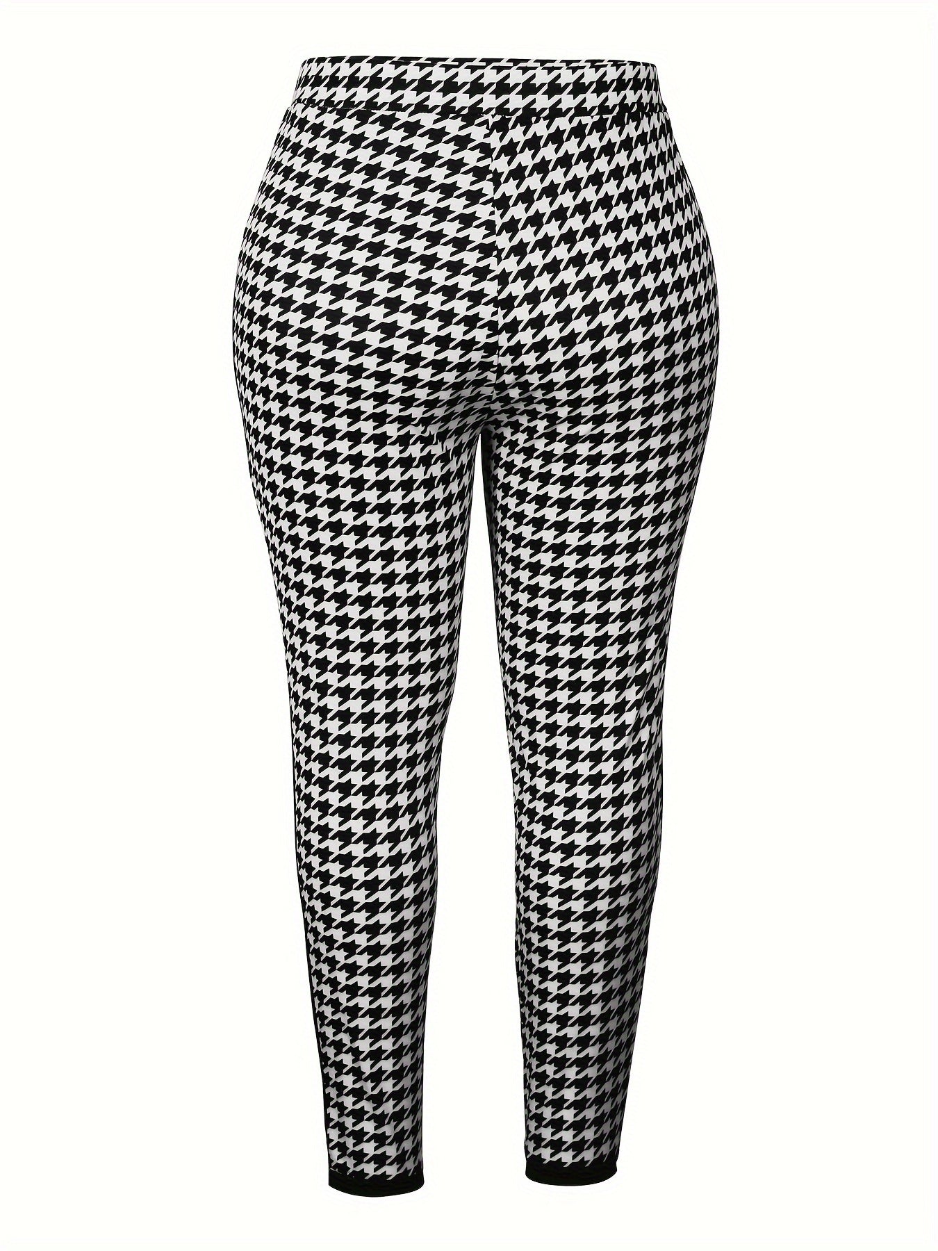  Houndstooth & Striped Print Leggings Medium Stretch Slim Fit