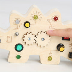 LED Wooden Dinosaur Busy Board Sensory Toy Montessori Infant Child Education