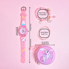 Girls' Magical Watch Set with Glowing Quartz Movement & Heart Charms