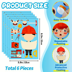 6pcs Cartoon Face Changing Stickers DIY Puzzle Stickers