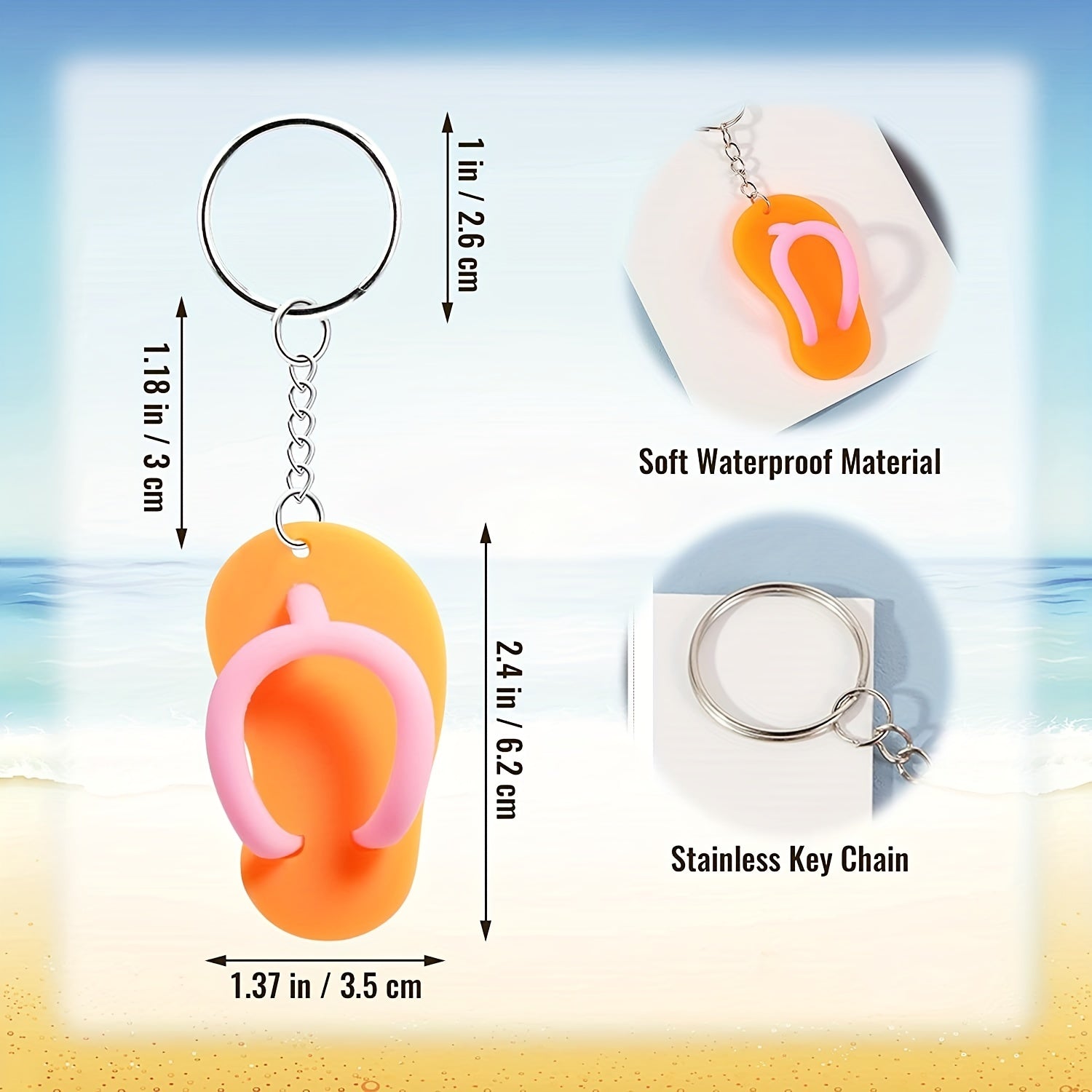 6pcs PVC Flip Flop Keychain Keyring Pendant for Beach Favors