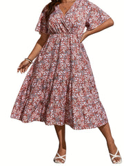  Ditsy Floral Print Ruffle Sleeve Dress