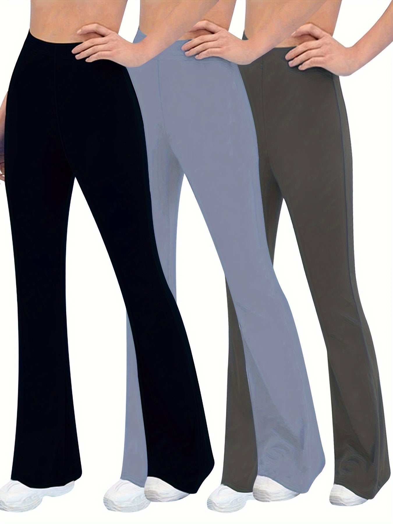 3Pcs Flared Legs Yoga Pants High Stretch Solid Casual Sports Trouser