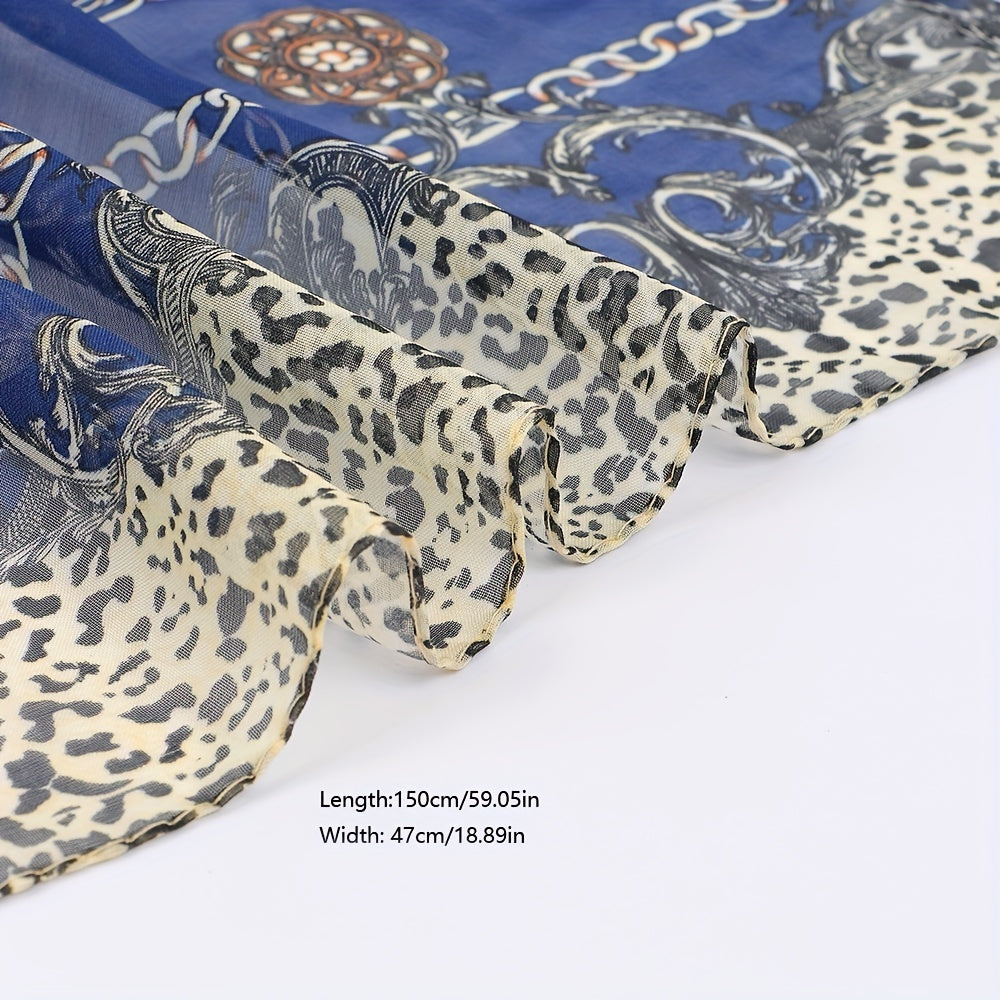 Leopard Chain Print Chiffon Scarf Thin Breathable Shawl Summer Sunscreen