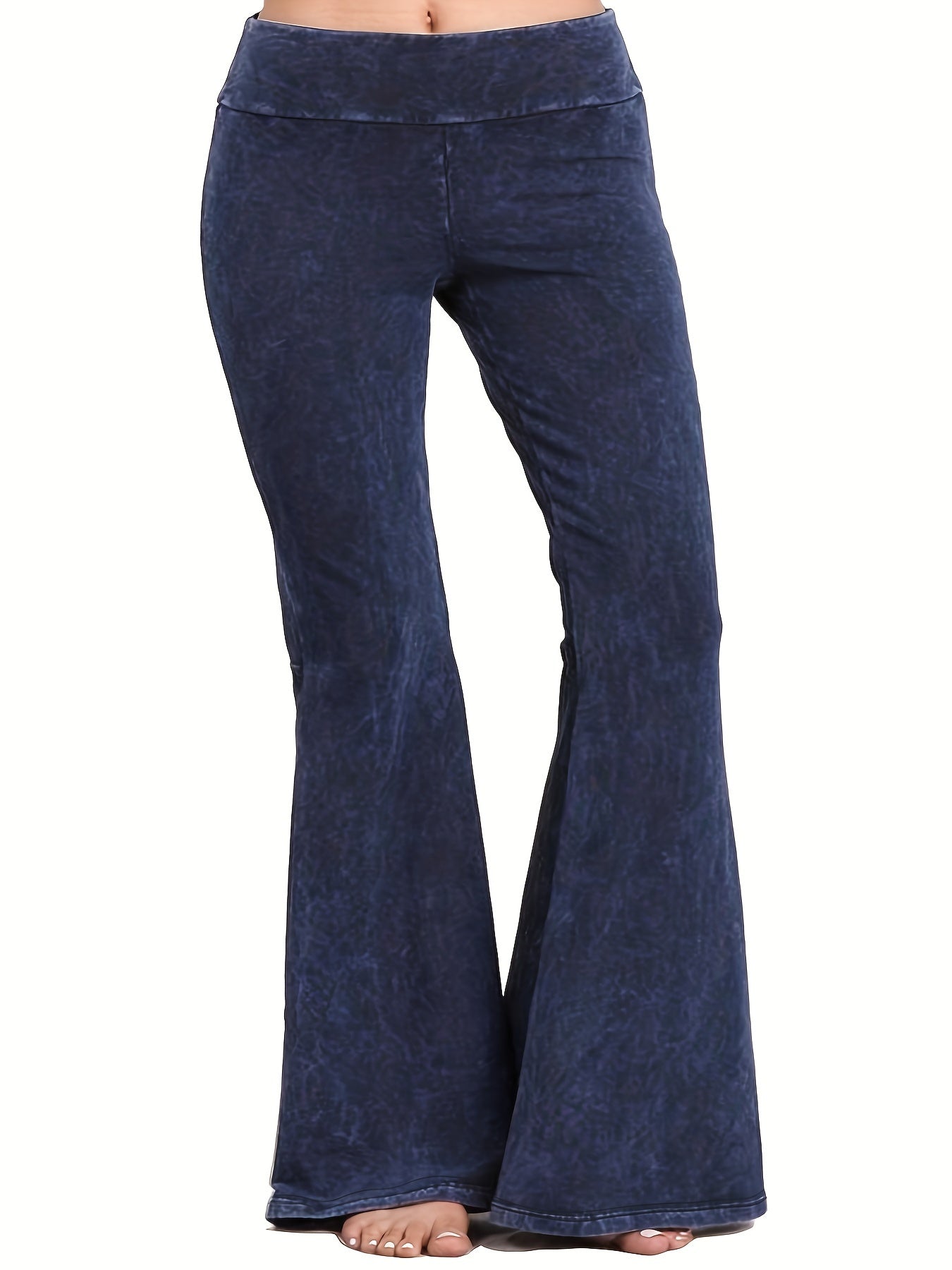  Denim Print Flare Leg Pants