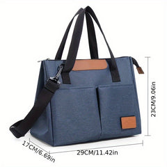 Gray Oxford Fabric Insulated Lunch Bag with Faux Leather Accents