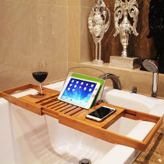 Bamboo Bathtub Tray with Book/Tablet/Smartphone/Wine Holder