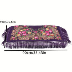 Boho Flower Print Shawl Tassel Wrap Vintage Windproof Warm Cape