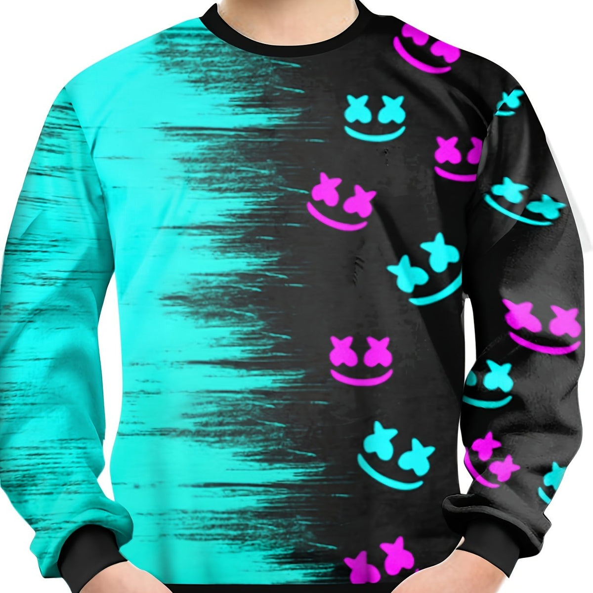 Smiling Face Print Boys Sweatshirt Long Sleeve Top