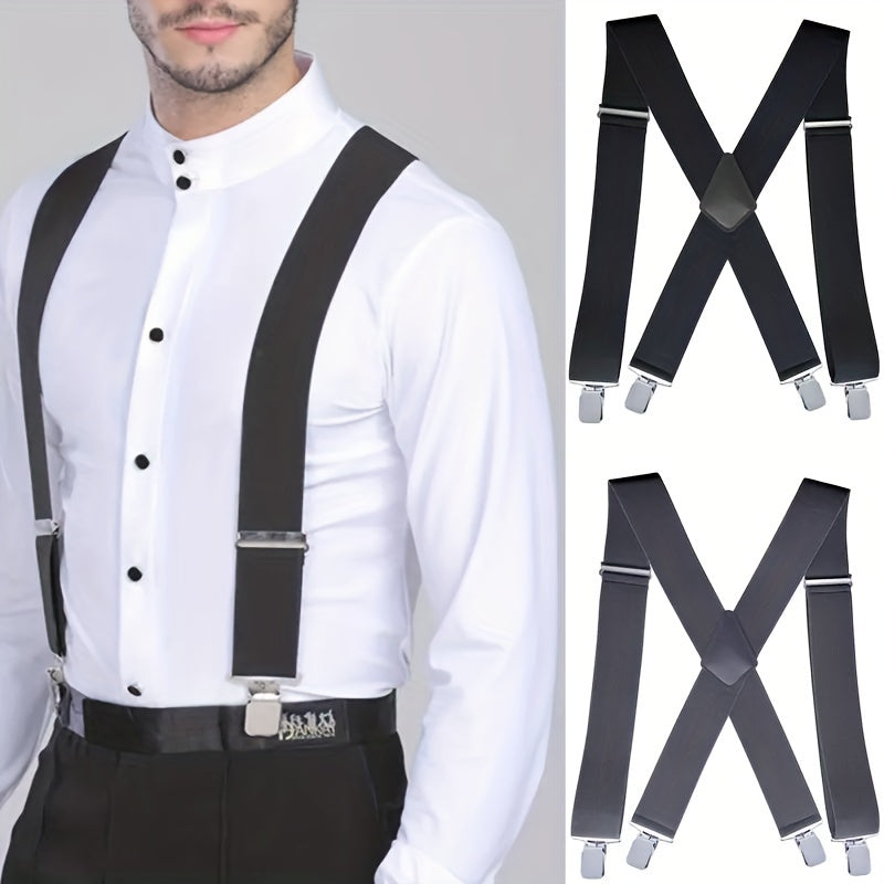  Wide Men's Suspenders High Elastic Adjustable 4 Strong Clips Suspender
