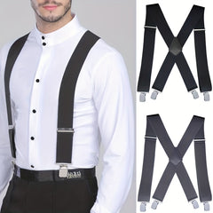  Wide Men's Suspenders High Elastic Adjustable 4 Strong Clips Suspender