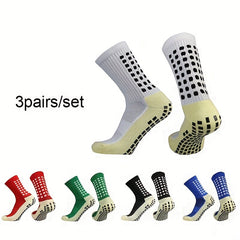 3 Pairs Anti Skid Silicone Football Socks Breathable Sweat Absorbent