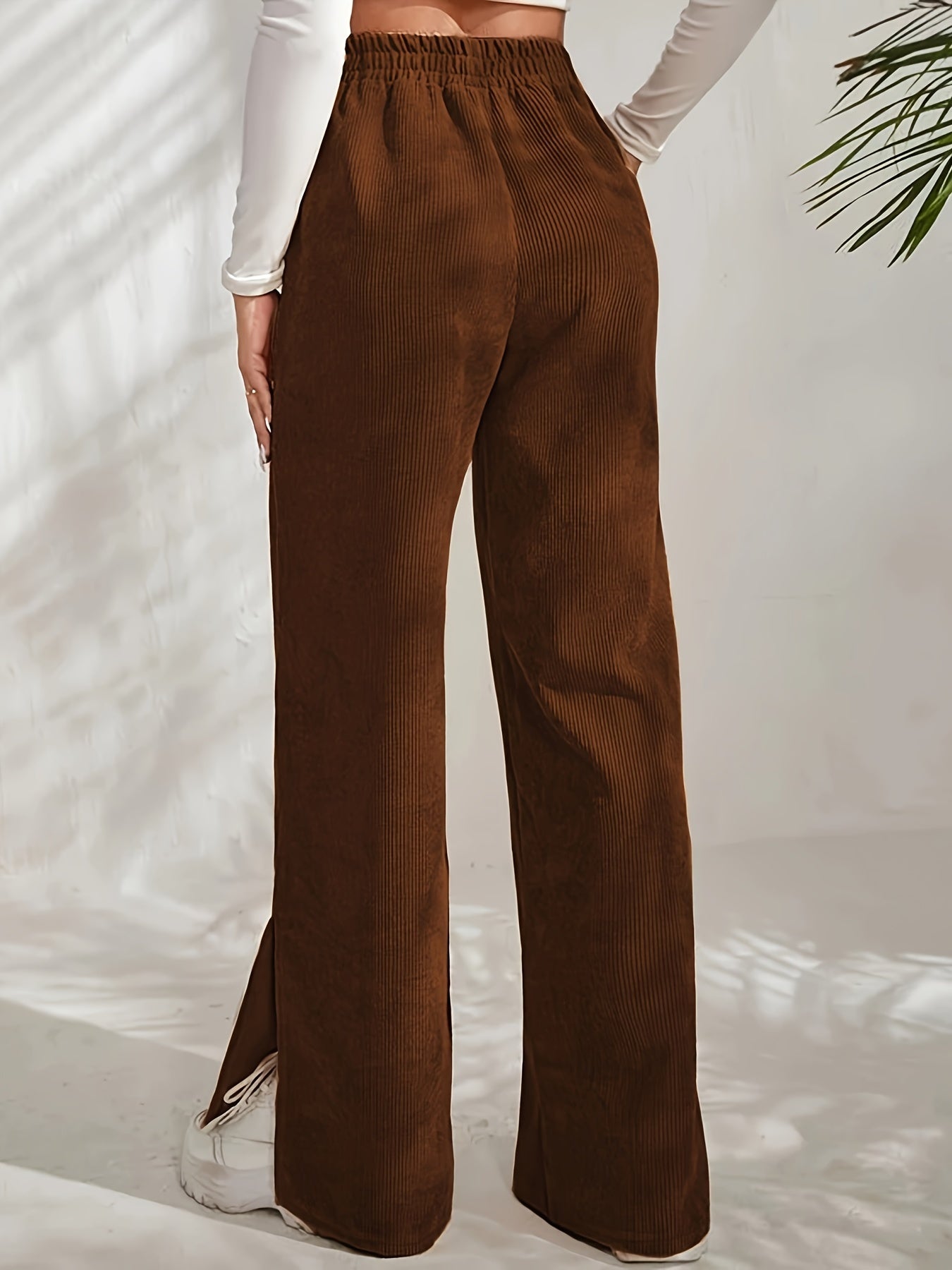 Corduroy Wide Leg Pants High Rise Side Split Pockets