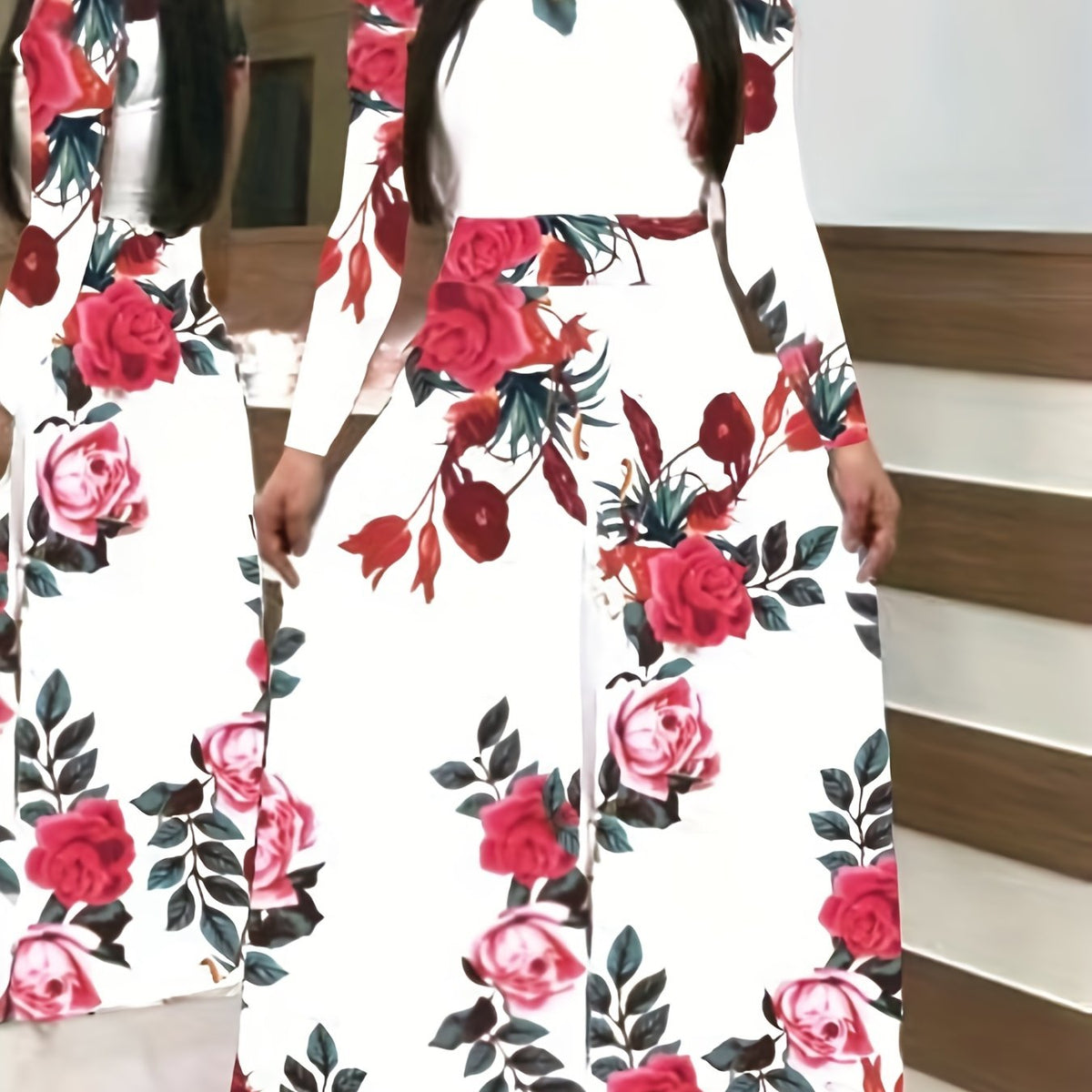  Rose Print Cut Out Maxi Dress