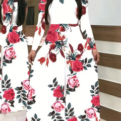  Rose Print Cut Out Maxi Dress