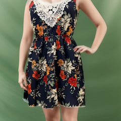  Floral Print Lace Panel Midi Cami Dress
