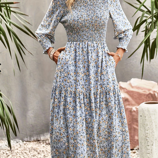  Ditsy Floral Print Maxi Dress With Pockets