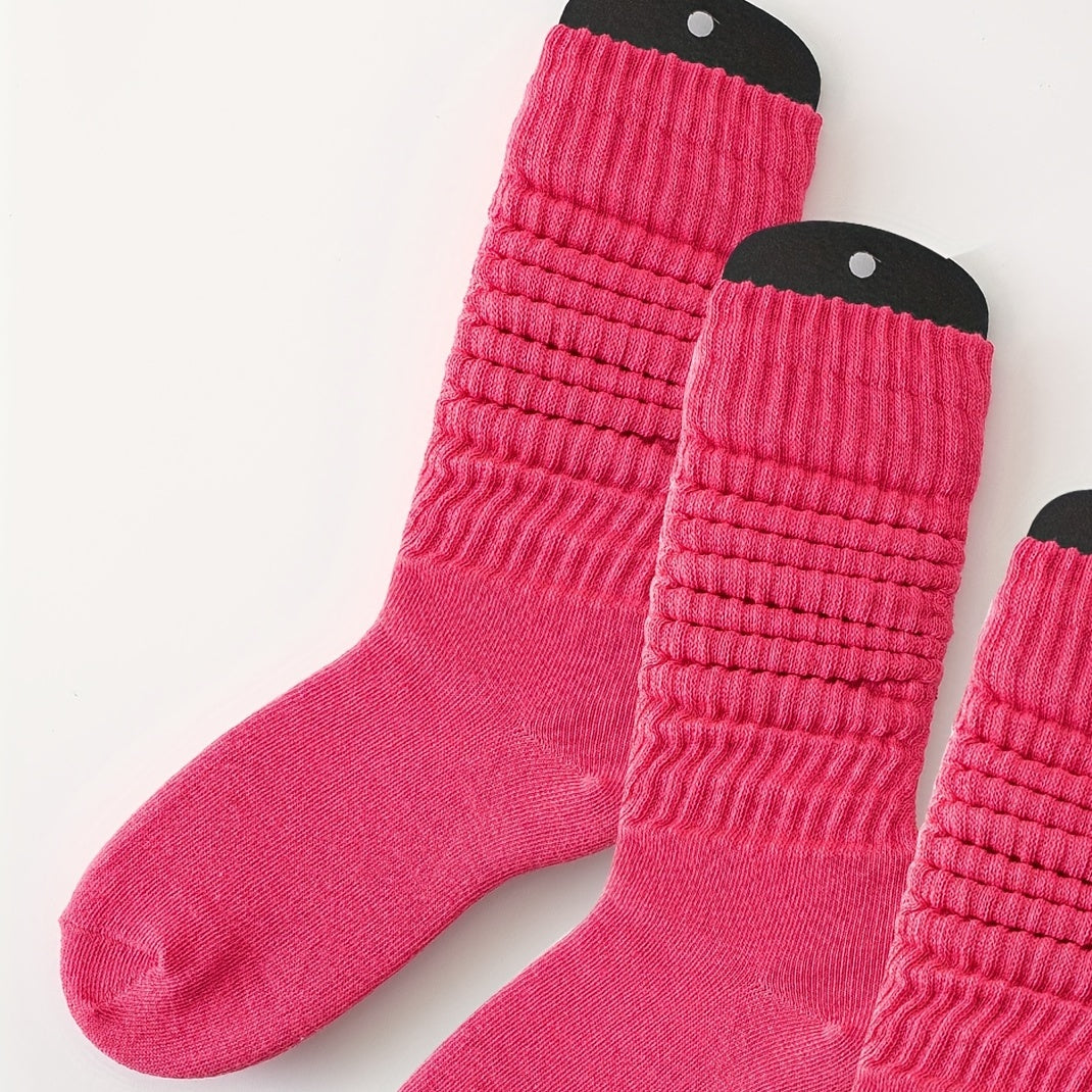 3 Pairs Solid Socks Soft Sports Women's Stockings