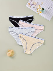 4 Pack Plus Size Casual Underwear Set Women's Plus Striped Letter Trim Underwear