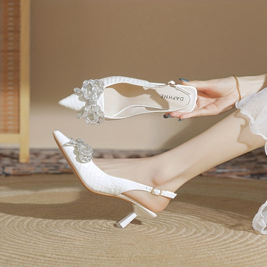 Women's Bowknot Stiletto Heels Point Toe Pumps Slingback Heels