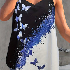  Boho Butterfly Print Chain V Neck Cami Top